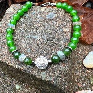 Jade and Labradorite Bracelet with Silver Accents